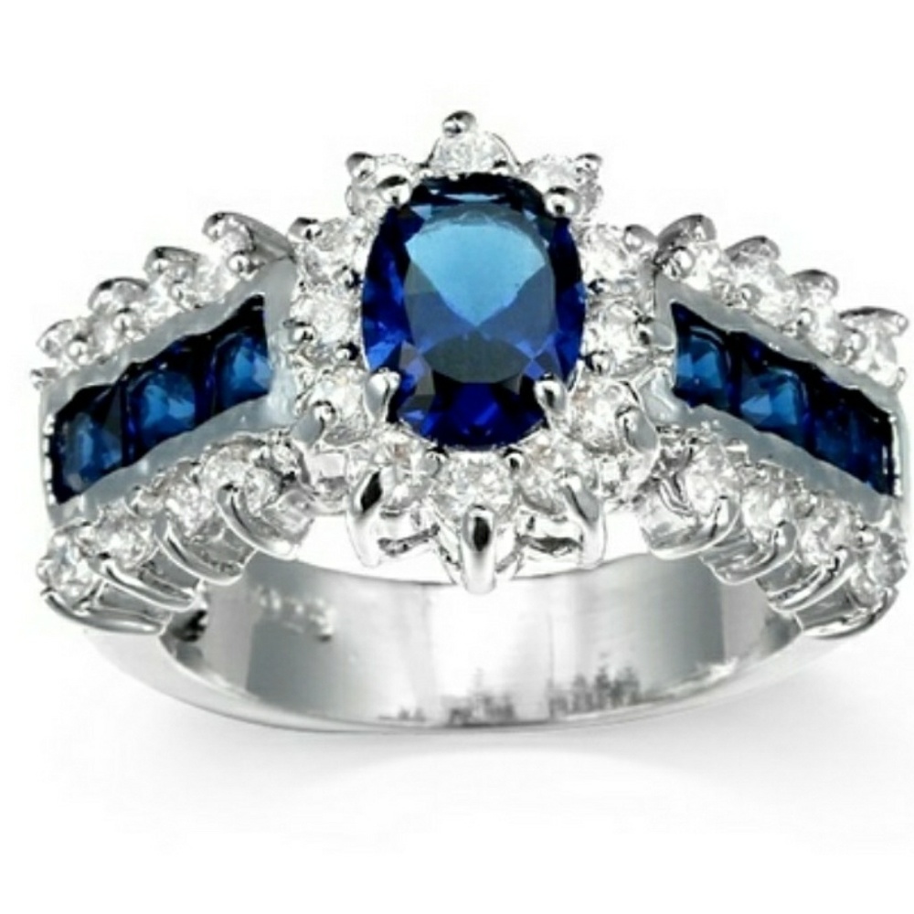 SALE18k over Sterling Silver Saphire Zirconia Ring